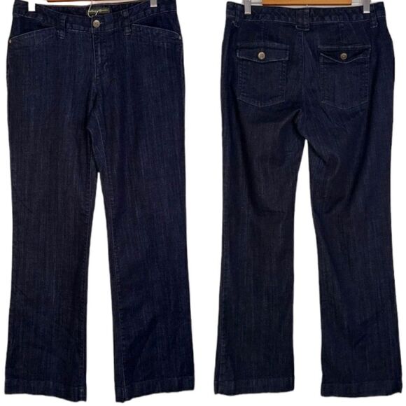 Eddie Bauer Womens 10 Solid Darkwash Denim Curvy Fit Trouser Leg Modern Jeans - Picture 1 of 14